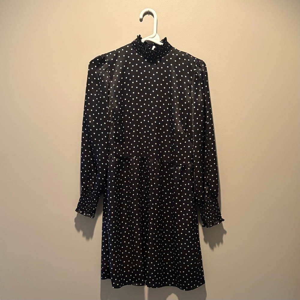 Ann Taylor LOFT Black & White Polka Dot Long Sleeve Lined Mini Dress 4P NWOT - Picture 4 of 4